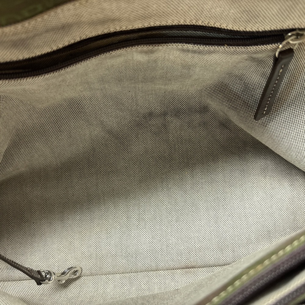 Dooney and Burke Signature Canvas Tote Bag Green Brown Leather Trim Silver - Picture 11 of 14